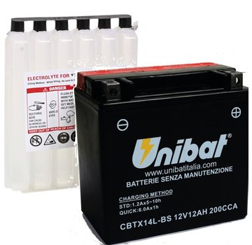 Unibat Batterie sans entretien AGM CBTX14L-BS, compatible avec :> XL Sportster 883/1200 2004-2022, XG 500/750 Street