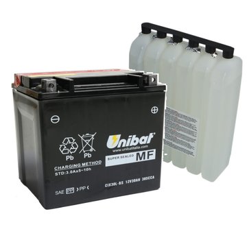 Unibat Maintance Free Series CIX30L-BS Battery AGM, 385 A, 30.0 Ah Fits> 97-22 Touring, 09-22 Trike