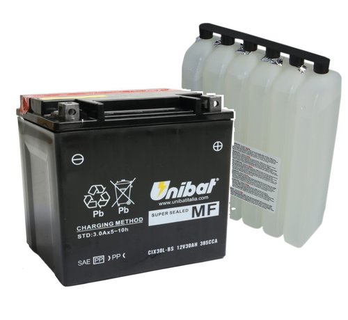 Unibat Maintance Free Series CIX30L-BS Battery AGM 385 A 30 0 Ah Fits> 97-22 Touring 09-22 Trike