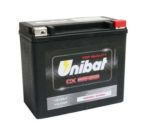 Unibat Batterie CX20L Heavy Duty AGM, 385 A, 18,0 Ah Compatible avec :> 97-03 Sportster, 07-17 V-Rod, 91-21 Softail, 91-17 Dyna