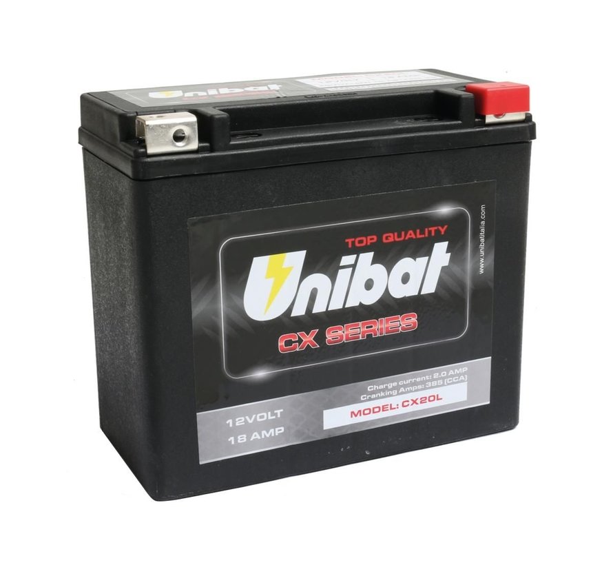 Batterie CX20L Heavy Duty AGM, 385 A, 18,0 Ah Compatible avec :> 97-03 Sportster, 07-17 V-Rod, 91-21 Softail, 91-17 Dyna