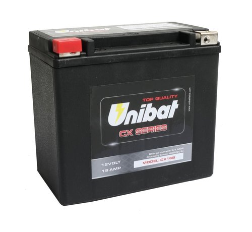 Unibat CX16B Heavy Duty Battery AGM, 435 A, 19.0 Ah Fits:>  79-96 Sportster, 71-84 FX Shovel, 85-94 FX Model, 84-90 Softail