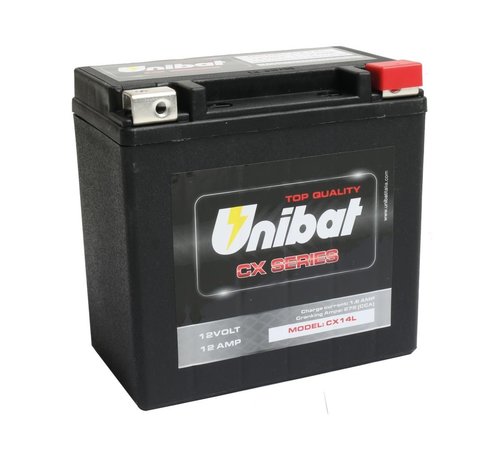 Unibat CX14L Batería de servicio pesado AGM, 275 A, 12.0 Ah Compatible con:> Sportster, Street, Pan America