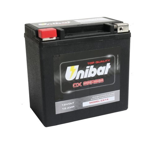 Unibat Batterie AGM à usage intensif CX14L, 275 A, 12,0 Ah Compatible avec :> Buell, V-Rod, FTR