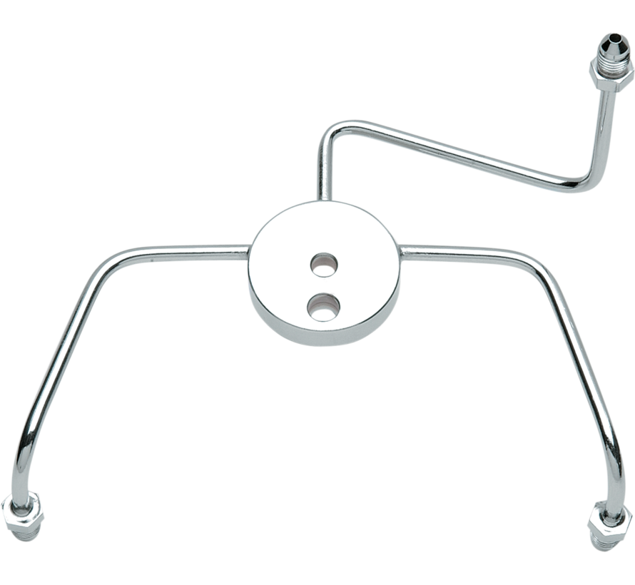 Chrome Steel Front Brake Tee with Fittings for Wide Glide Dual-Disc Applications