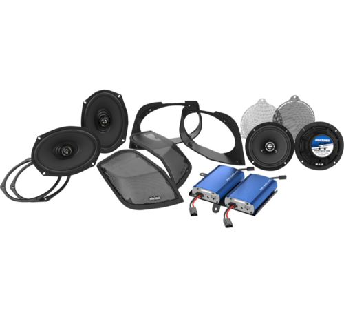 Hogtunes RETRO 450.4 KIT Cut In Lid Kit met Luidsprekers/Versterker Past op:>2014-2023 Touring