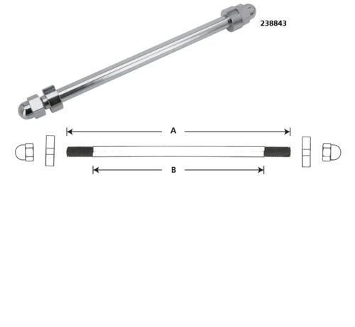 TC-Choppers Chrome plated steel axles with 2 Softail style wheel adjuster bushings and 2 nuts  Size 3/4" (19.05mm)