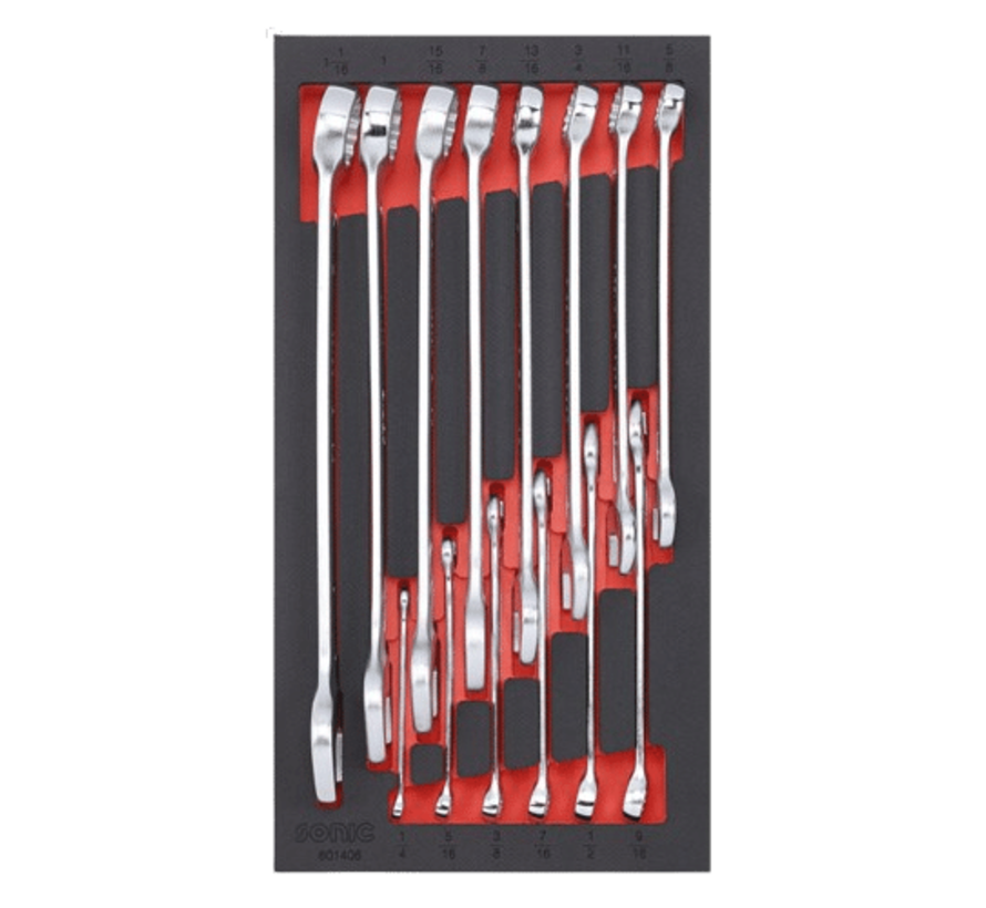 The open_box end wrenches 14-piece US_SAE sizes are a set of wrenches that offer a range of sizes commonly used in the United States. The key features of these wrenches include an open box end design, which allows for easy access to fasteners, and the 14-