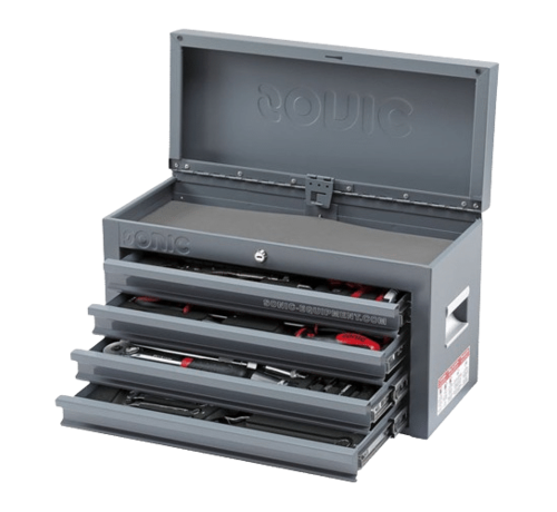 Sonic Tools The Top Toolbox Metric Motorcycle 89 piece is a comprehensive toolbox designed specifically for motorcycles. It offers a wide range of tools necessary for motorcycle maintenance and repair. The toolbox includes various metric-sized tools, ensuring compati