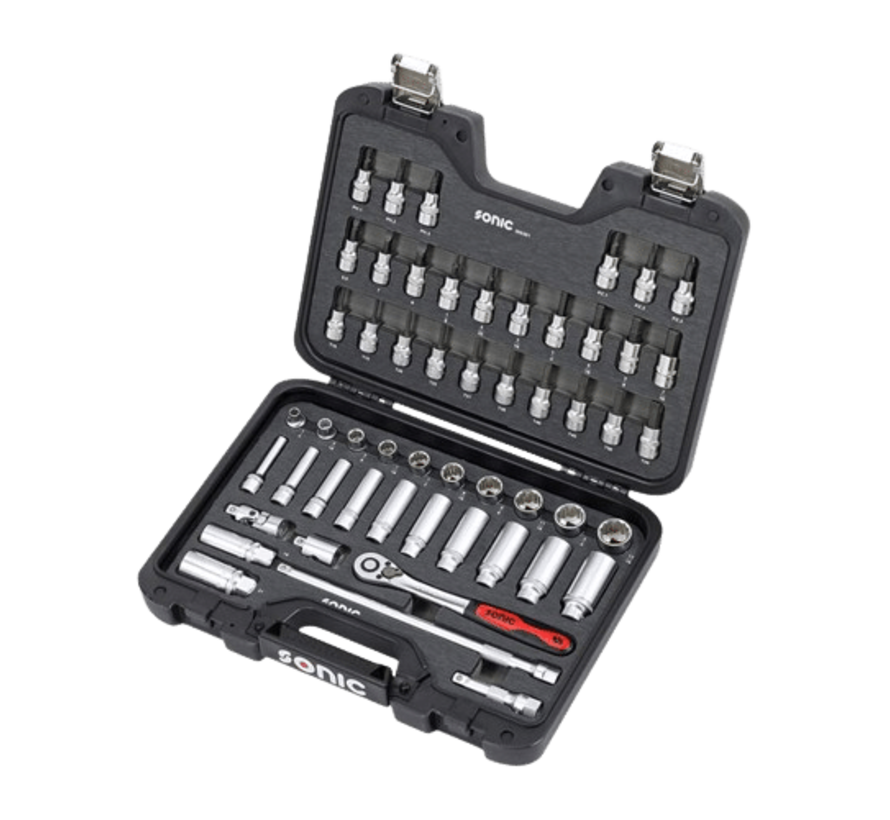 The combination socket set is a 53-piece tool kit that includes US_SAE sizes in 3_8" measurements. Its key features include a wide range of socket sizes, durability, and versatility. The set offers benefits such as convenience, efficiency, and compatibili