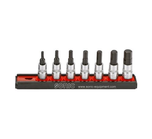 Sonic Tools The bit socket rail 1/4 inch 7-piece US_SAE is a product that offers convenience and efficiency for users. It includes a set of 7 bit sockets designed for US_SAE measurements. The key features of this product are its durable construction, easy organizatio