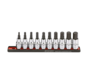 The hex bit socket rail set is a 10-piece US_SAE tool kit designed for 1/2 inch sockets. Its key features include a durable rail for easy organization and storage, a variety of sizes to accommodate different needs, and compatibility with US_SAE measuremen