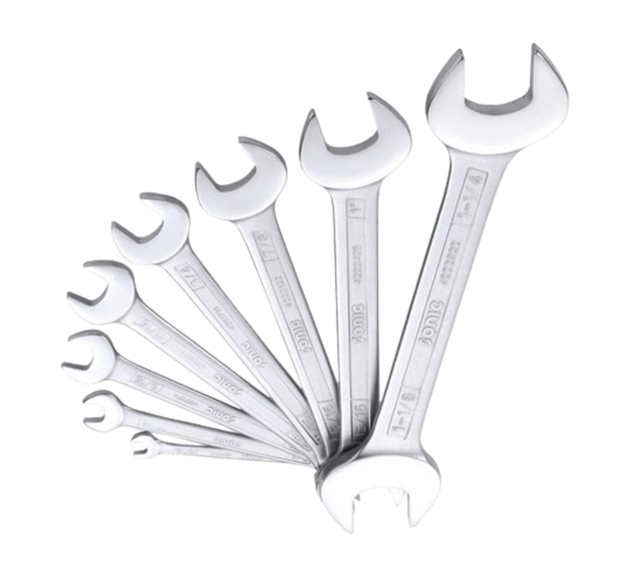 The open end wrench set 8-piece US_SAE is a versatile toolset that includes eight wrenches of different sizes. Its key features include an open end design, which allows for easy access in tight spaces, and a US_SAE measurement system for compatibility wit
