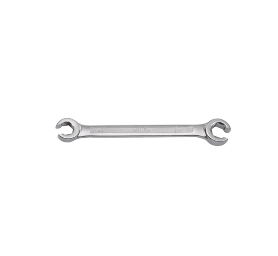 The Flare nut wrench 3/8 inch x 7/16 inch US_SAE is a versatile tool designed for tightening or loosening nuts in tight spaces. Its key features include a compact size, a flare nut design for better grip, and a durable construction. The wrench offers the