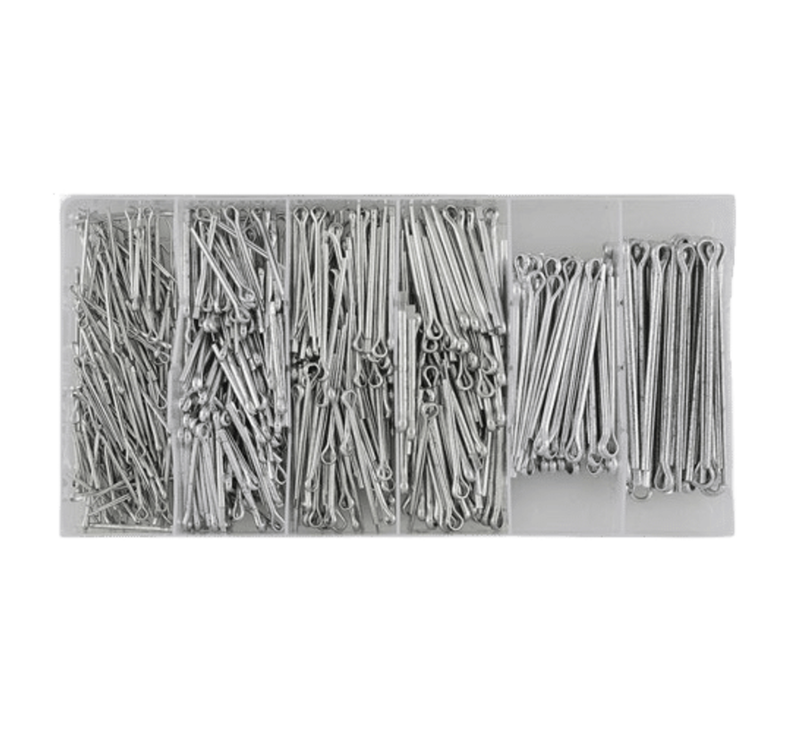 The Cotter Pin Assortment Box is a 555-piece set designed for easy and secure fastening. It offers a wide range of cotter pins in various sizes, making it versatile for different applications. The key features of this product include its comprehensive ass