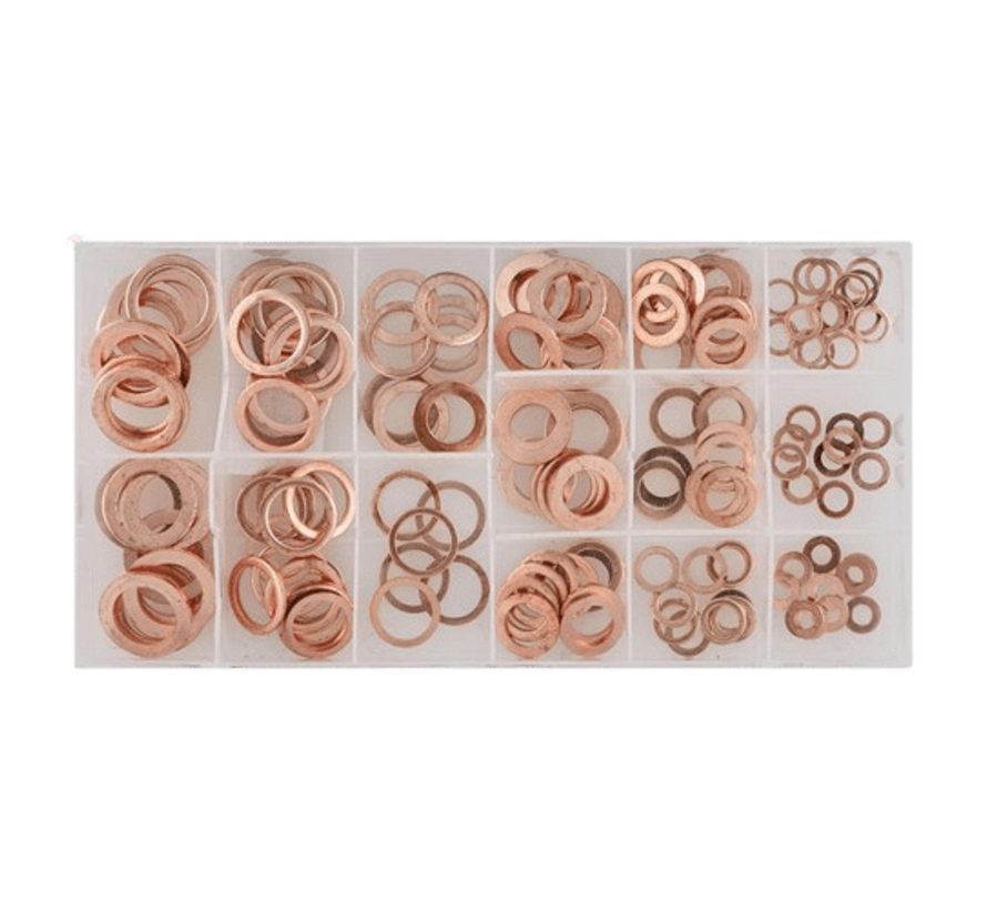 The copper sealing rings assortment box is a 150-piece set that offers a range of sealing rings made from high-quality copper. Its key features include durability, versatility, and convenience. The set provides a wide selection of sizes, ensuring compatib