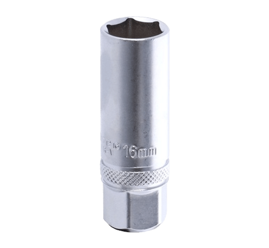 The 16mm spark plug socket is a specialized tool designed for removing and installing spark plugs in vehicles. Its key features include a 16mm size, which is compatible with a wide range of spark plugs, and a durable construction for long-lasting use. The