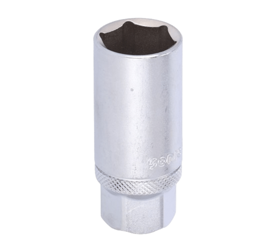 The 21mm spark plug socket is a specialized tool designed for removing and installing spark plugs in vehicles. Its key features include a durable construction, a 21mm size that fits most spark plugs, and a rubber insert for secure grip and protection. The