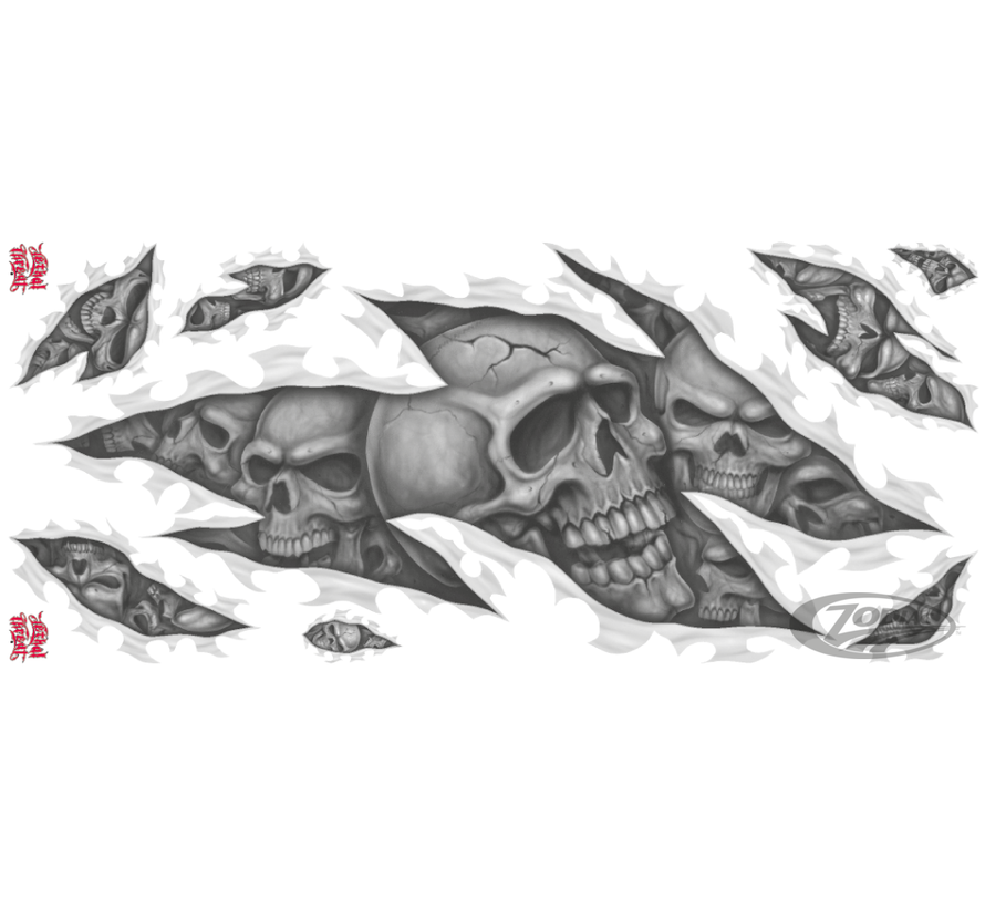 LETHAL THREAT "BIKE TATTOOS" DESIGNS AND TANK DECALS, SKULL SET RIGHT DECAL 12"X28"