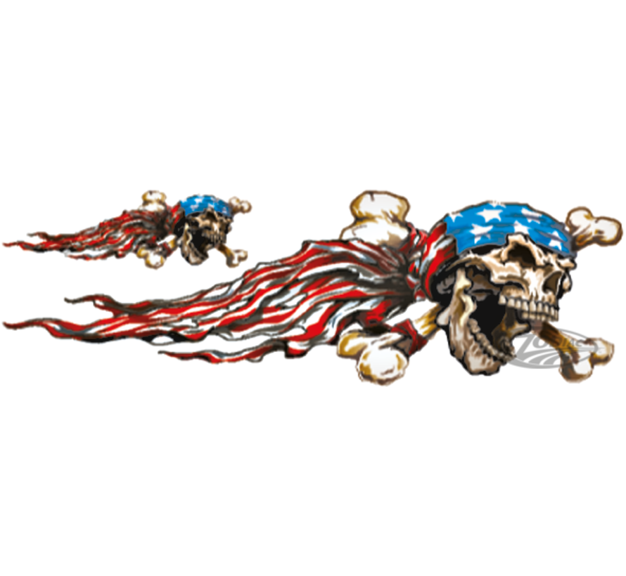 LETHAL THREAT "BIKE TATTOOS" DESIGNS AND TANK DECALS, USA SKULL RIGHT 3"X10"