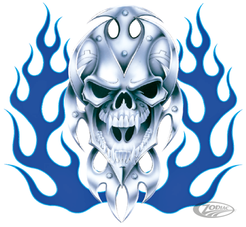 Lethal Threat Decals LETHAL THREAT "BIKE TATTOOS" DESIGNS AND TANK DECALS, BIO SKULL BLUE FLAME 11,5"X11,75"