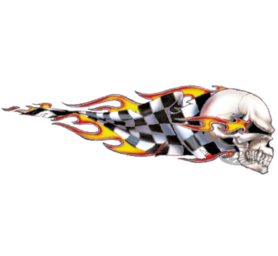 LETHAL THREAT "BIKE TATTOOS" DESIGNS AND TANK DECALS, Checkered skull right decal 2.6"x7.53"