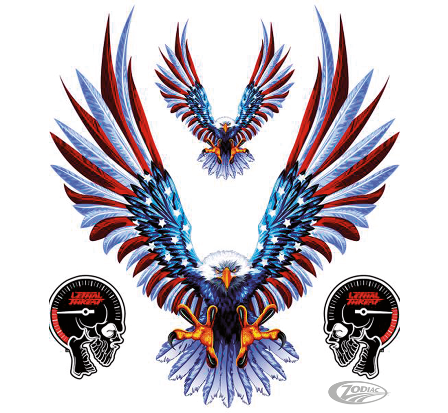 LETHAL THREAT "BIKE TATTOOS" DESIGNS AND TANK DECALS, USA EAGLE ATTACK DECAL 6X8 IN DECAL