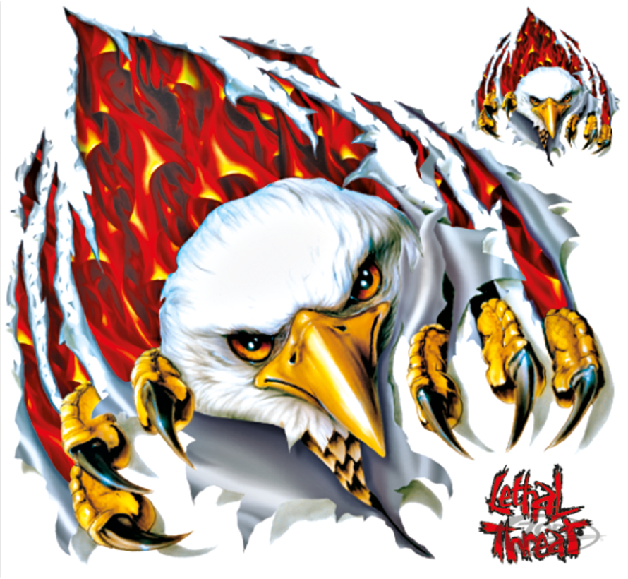 LETHAL THREAT "BIKE TATTOOS" DESIGNS AND TANK DECALS, RIP FLAME EAGLE LG 11,5"X11,75"