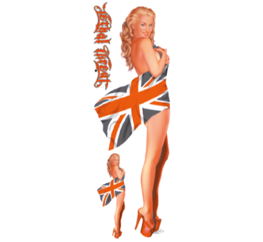 LETHAL THREAT "BIKE TATTOOS" DESIGNS AND TANK DECALS, MISS ENGLAND 3"X10"
