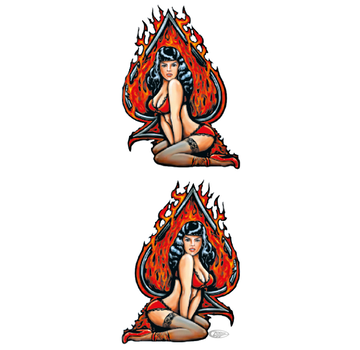 Lethal Threat Decals LETHAL THREAT "BIKE TATTOOS" DESIGNS AND TANK DECALS, FLAMING ACE PIN UP GIRL 6"X18"