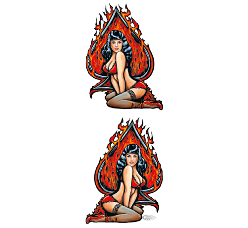 Lethal Threat Decals LETHAL THREAT "BIKE TATTOOS" DESIGNS AND TANK DECALS, FLAMING ACE PIN UP GIRL 6"X18"