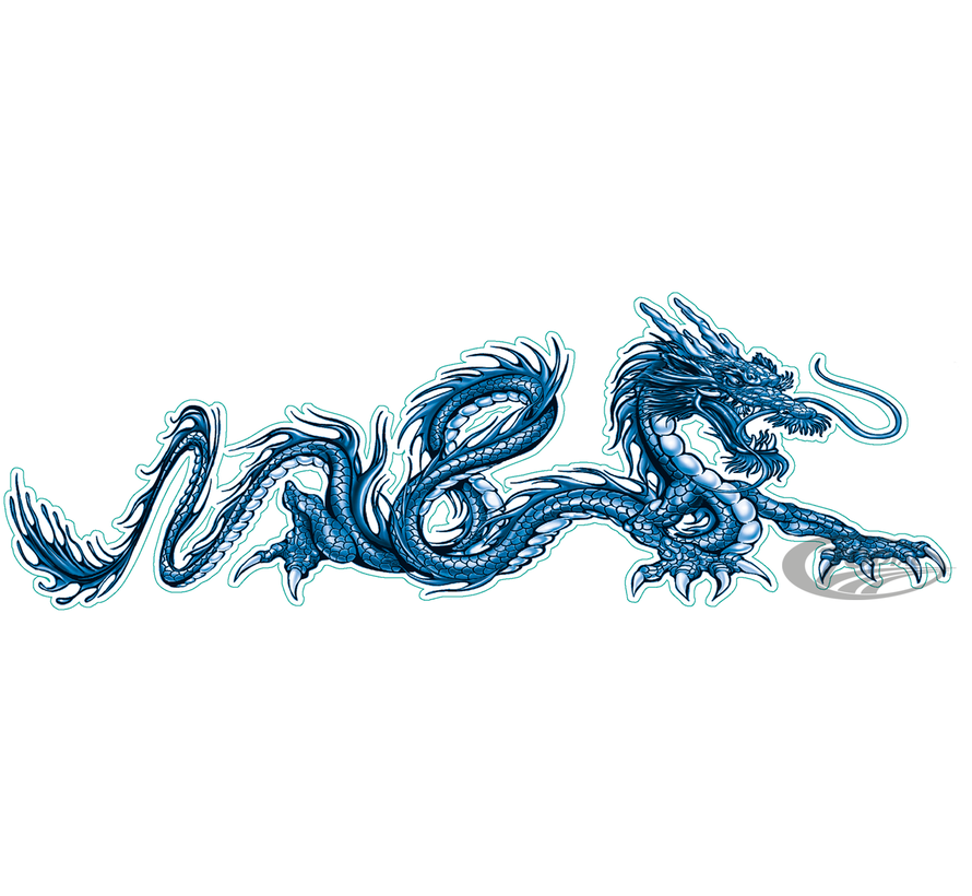 LETHAL THREAT "BIKE TATTOOS" DESIGNS AND TANK DECALS, Blue dragon right decal 2.69"x8"