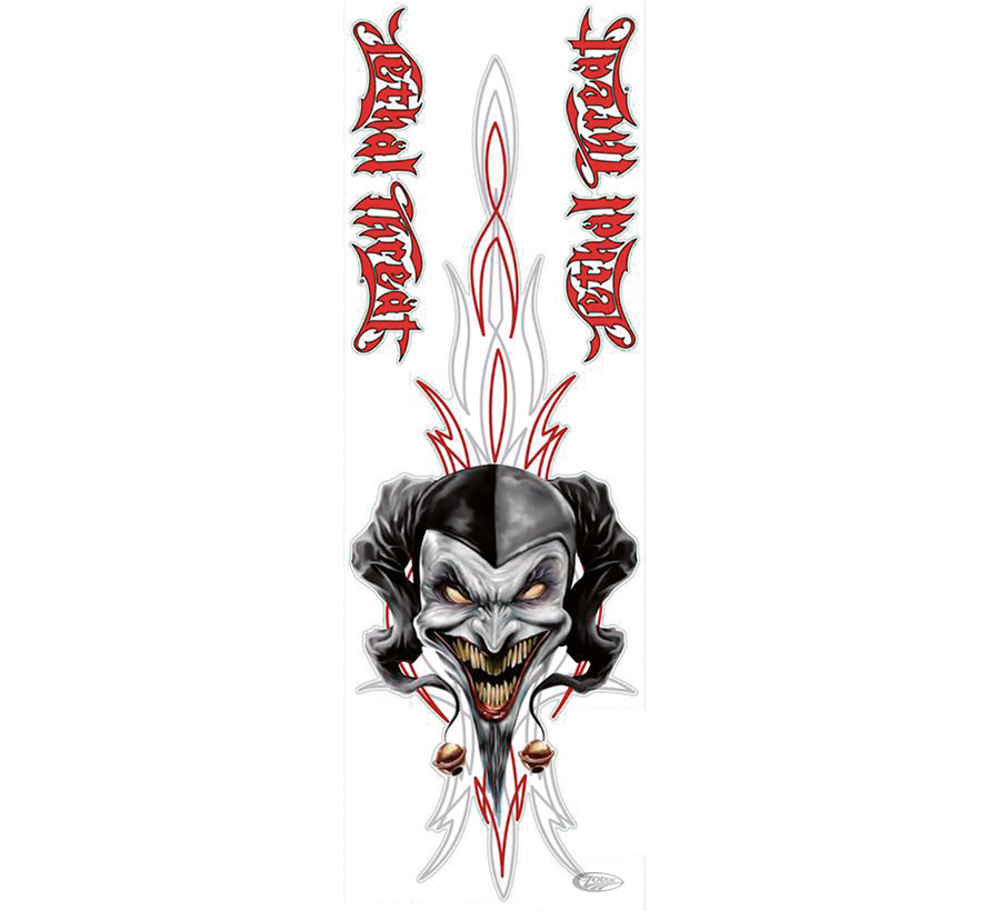 LETHAL THREAT "BIKE TATTOOS" DESIGNS AND TANK DECALS, PINSTRIPE JESTER 3X10IN DECAL