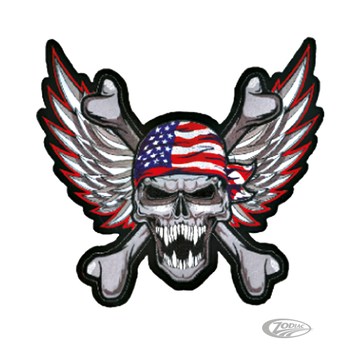 Lethal Threat Decals LETHAL THREAT EMBROIDERED PATCHES, Winged USA Skull patch 11.25"x10.5"