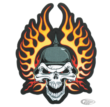 Lethal Threat Decals LETHAL THREAT EMBROIDERED PATCHES, Flame helmet Skull patch 9"x12.5"