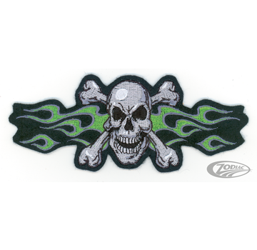 Lethal Threat Decals LETHAL THREAT EMBROIDERED PATCHES, Green Flame Skull Mini Patch