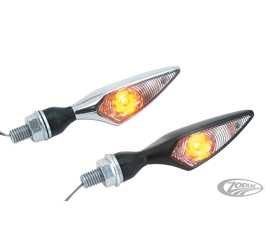 <p>Rhombus turn signals are waterproof and feature LED lighting and a "Longlife-Protection-Guard-Electronics" circuit. Rhombus lights are EU approved for use on motorcycles for front and rear use. Rhombus Extreme lights are EU approved for use on quads, c