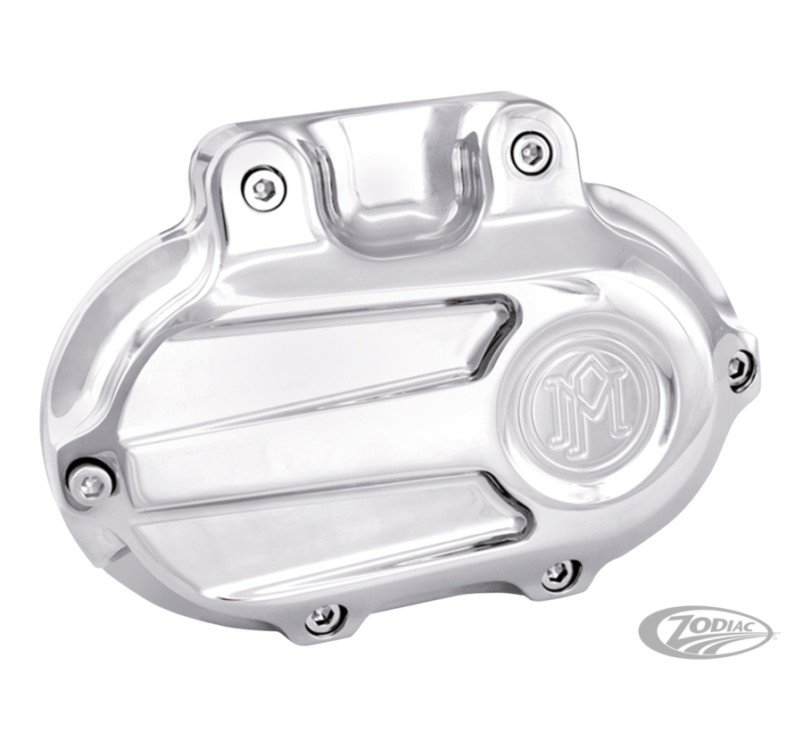 Beautiful replacement for the stock clutch release cover that is fitted to the right side of your transmission. Available in chrome, black Contrast Cut that shows bare machined aluminum cuts, black Platinum Cut that shows bare polished aluminum cuts, or P