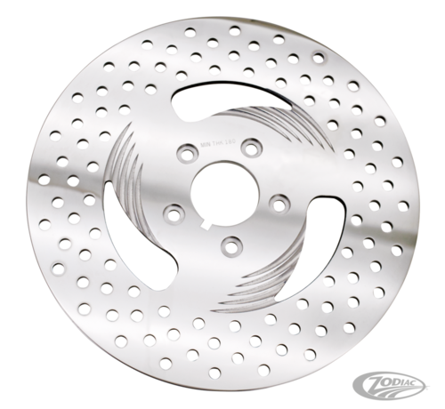 Zodiac (Genuine Zodiac Products) Special High Quality stainless steel disc brake rotors to fit most Harley-Davidson models from 1973 to present. The polished rotors are surface induction hardened with a 12-14% chrome content for superior wear characteristics on #420 steel plate. They hav