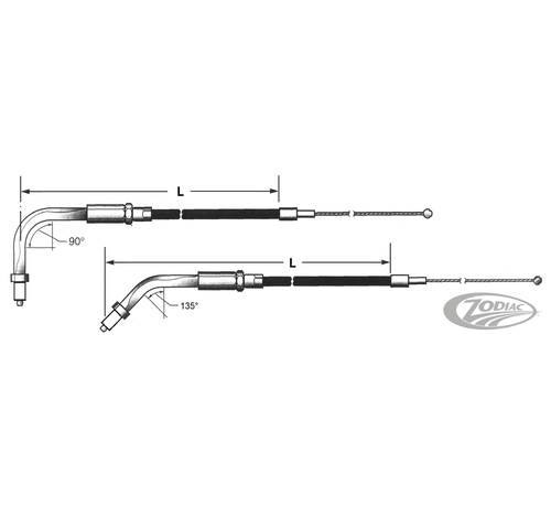 Zodiac (Genuine Zodiac Products) THROTTLE AND IDLE CABLES FOR HARLEY-DAVIDSON & BUELL, GZP Braided BT96 LN=39" 90dgr idle
