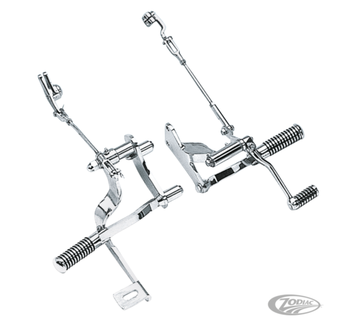 Zodiac (Genuine Zodiac Products) Comfort, style and a custom appearance are combined in these American engineered forward control sets. Available from Zodiac for the latest Harley models. Sets are available for all 5 Speed FXR models Harley-Davidson, Shovelhead or Evolution powered 1982