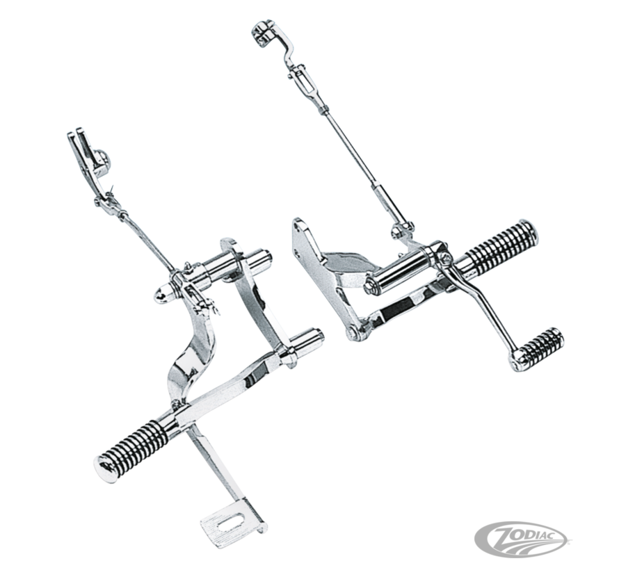 Comfort, style and a custom appearance are combined in these American engineered forward control sets. Available from Zodiac for the latest Harley models. Sets are available for all 5 Speed FXR models Harley-Davidson, Shovelhead or Evolution powered 1982