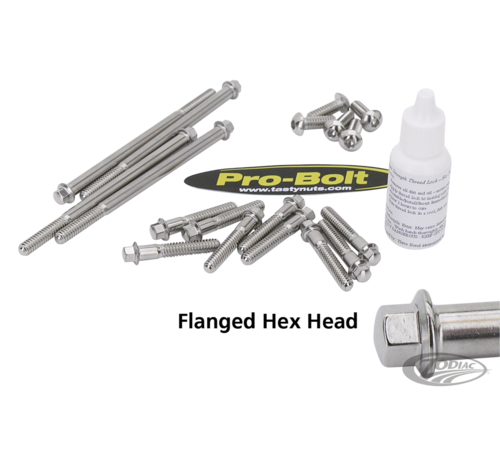 Pro Bolt <p>Super strong and perfect finished stainless steel hardware kits available in flanged hex head. Made extra small to enhance appearance. Hex head 1/4" screws have 1/4" heads. Kits come complete with a small bottle of special thread locker that prevents f