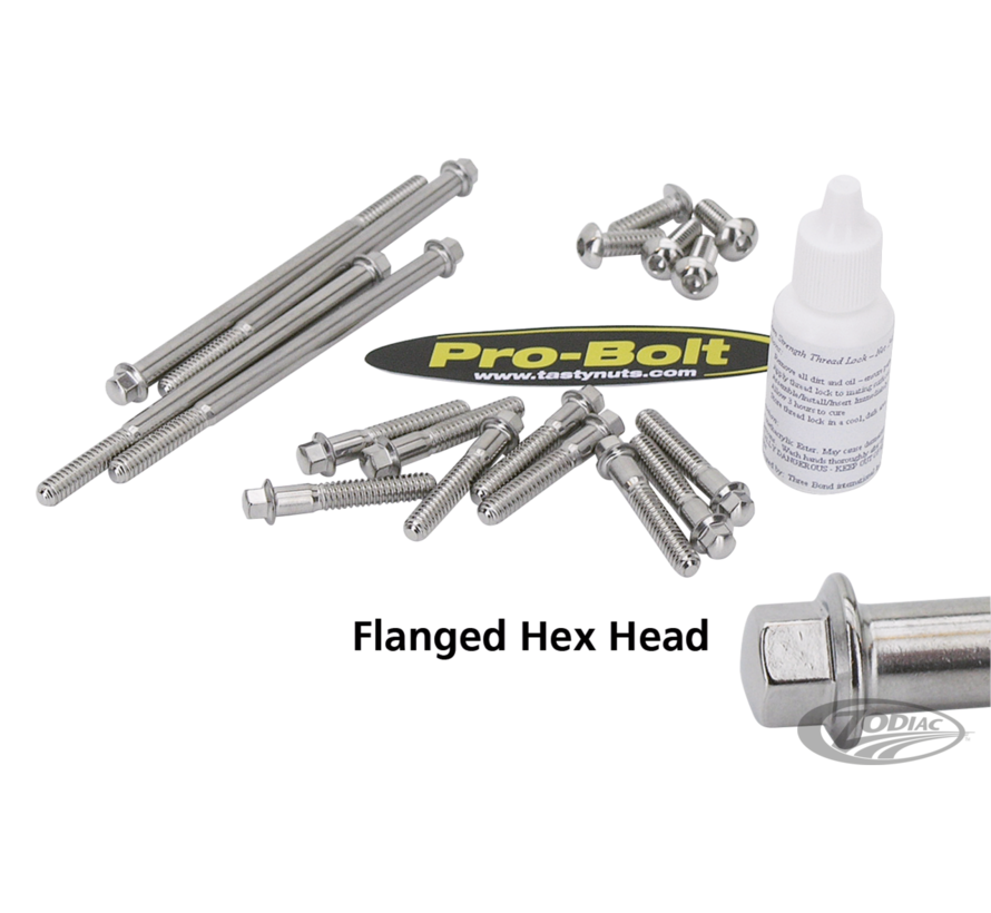 <p>Super strong and perfect finished stainless steel hardware kits available in flanged hex head. Made extra small to enhance appearance. Hex head 1/4" screws have 1/4" heads. Kits come complete with a small bottle of special thread locker that prevents f