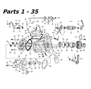 GARDNER-WESTCOTT transmissie 5 speed onderdelen 80-06 Shovelhead / Evo & Twincam Big Twin nr 1-35