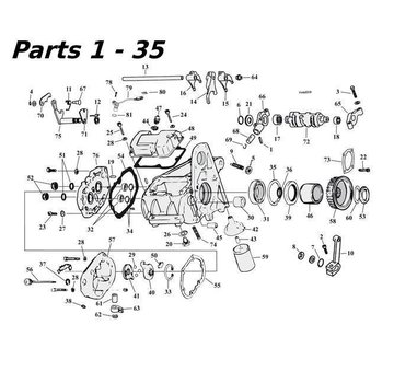 GARDNER-WESTCOTT transmission 5 speed parts 80-06 Shovelhead/Evo & Twincam Big Twin nr 1-35