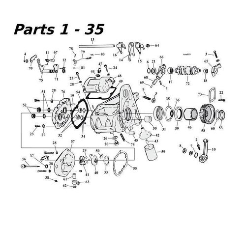 GARDNER-WESTCOTT transmission 5 speed parts 80-06 Shovelhead/Evo & Twincam Big Twin nr 1-35