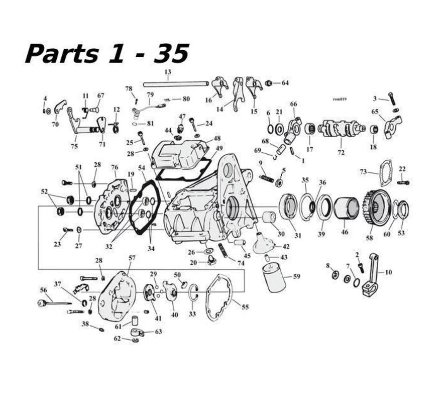 5-Gang Getriebe Teile 80-06 Shovelhead/Evo & Twincam Bigtwin nr 1-35
