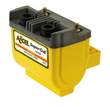 Accel Super bobina Negro/Amarillo/Cromo, 12V / 4.7 ohm Compatible con: > 65-99 BT con puntos de encendido