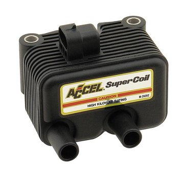 Accel dual fire Super Coil. 12V / 0.5 Ohm Fits: > 00-06 Softail; 99-05 Dyna; 02-06 FLT; 04-06 XL